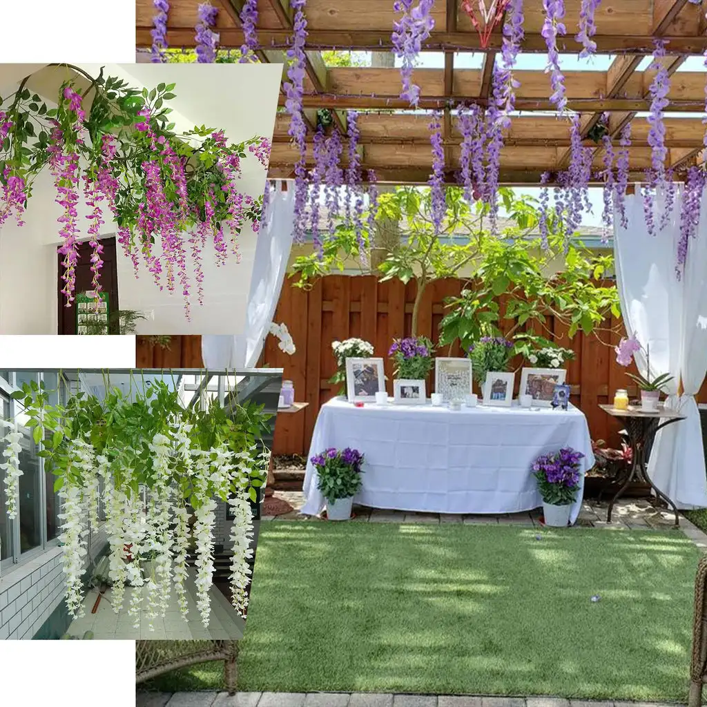 12pcs fiori di glicine artificiali String Hanging Garland Outdoor Wedding Garden Arch Decoration Home Party Decor fiore finto