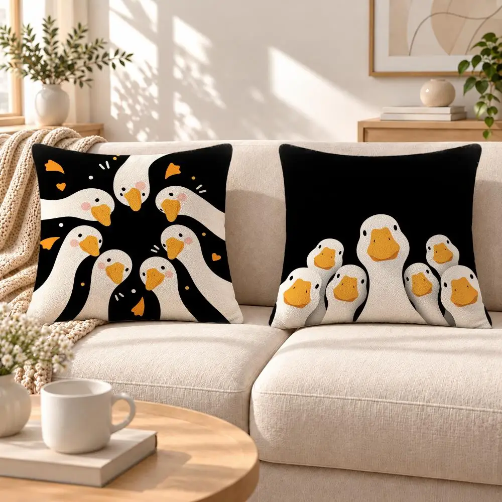 Character Funny Duck Cartoon Cushion Cover Soft Short‑Plush Pillowcase, Decor for Sofa & Bedroom, Perfect Holiday Gif