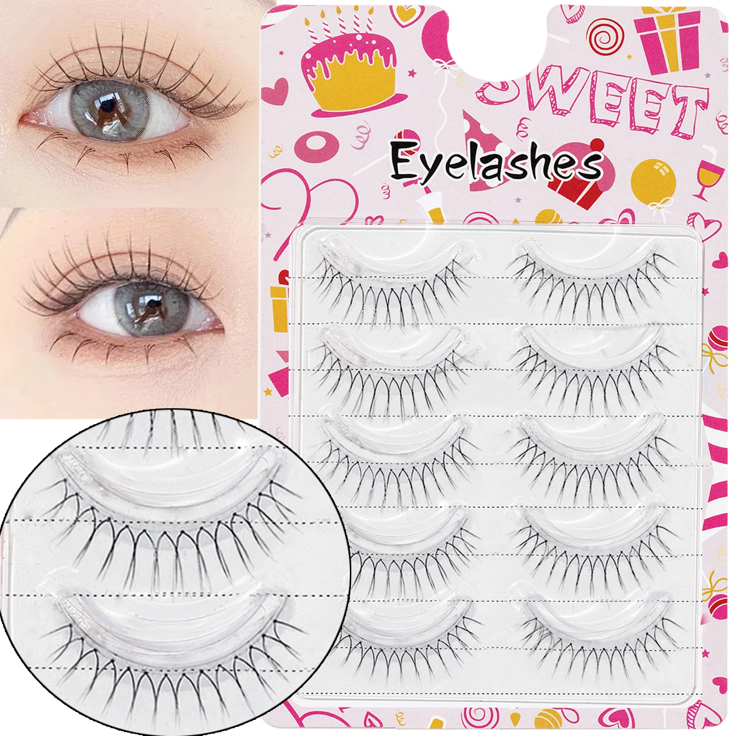 5 pairs of natural transparent stem eyelash fairy false eyelash hand rib hair U-shaped soft cartoon eye