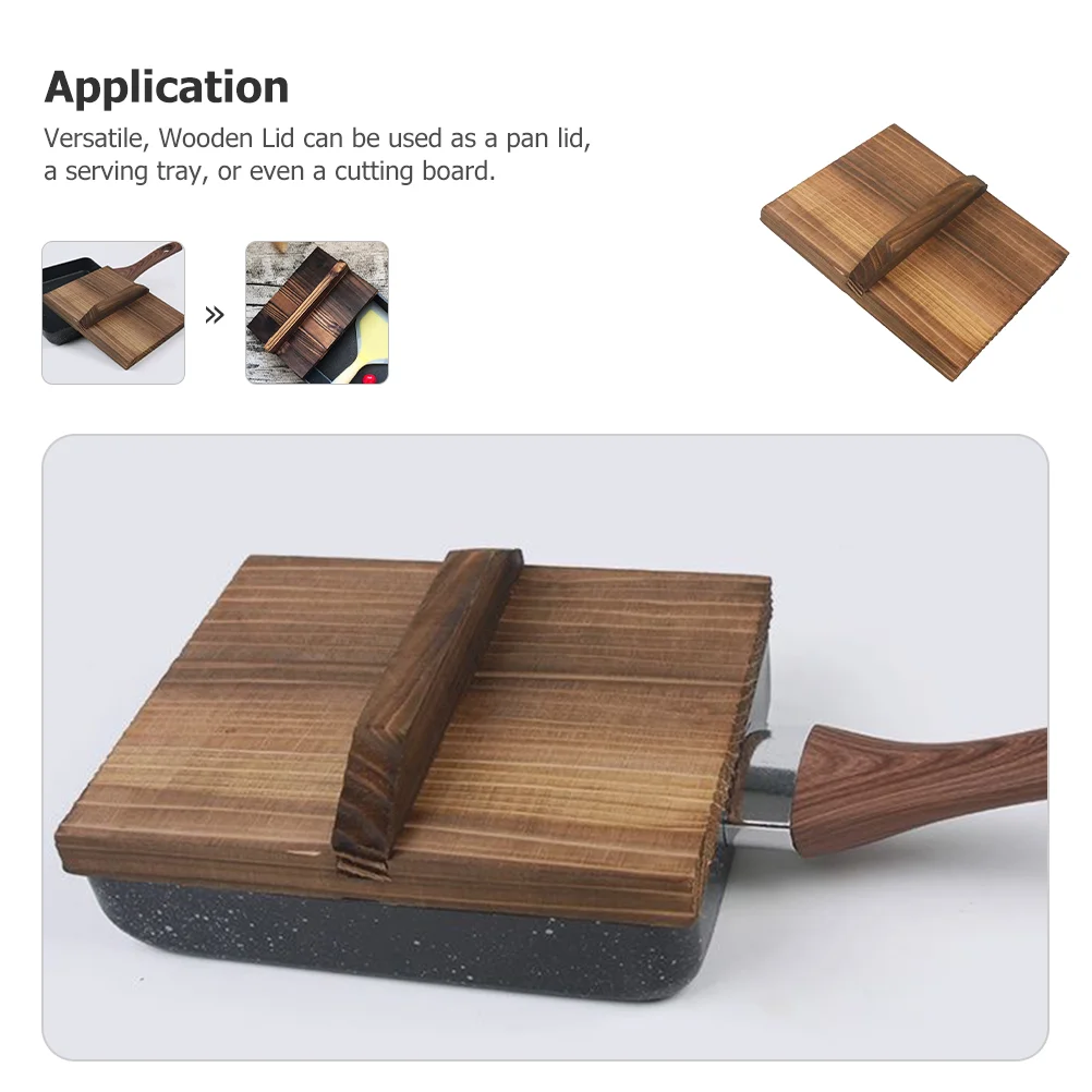 Square Pot Lid Tamagoyaki Cover Grill Tools Household Wooden Frying Pan and Bbq Pancake Cooking Camping