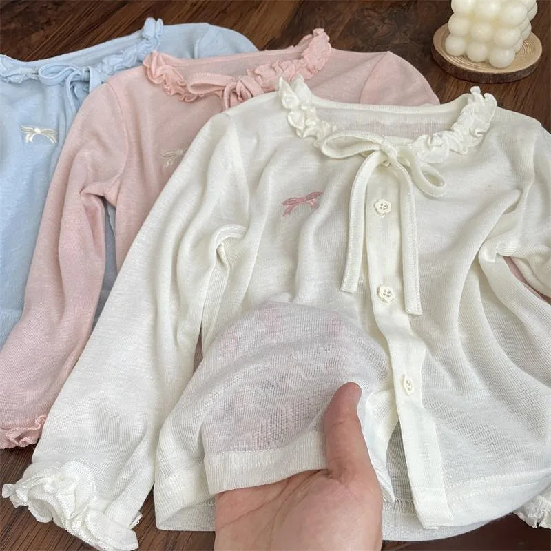 Baby Girls Long Sleeve Summer Sun Protection Coat Sweet Bowknot Embroidery Thin Cardigan Korean Style Fashion Kids Outerwear
