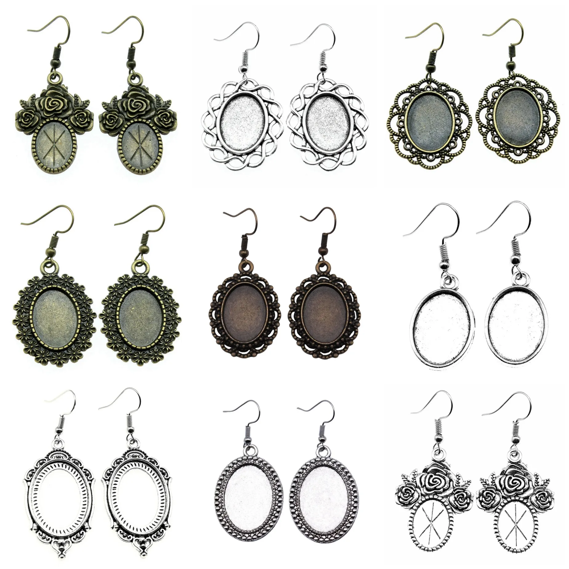 Antique Bronze Color Oval Ear Hook Blank Base Tray Handmade Earrings For Women Bohemian Vintage Drop Dangle Jewelry