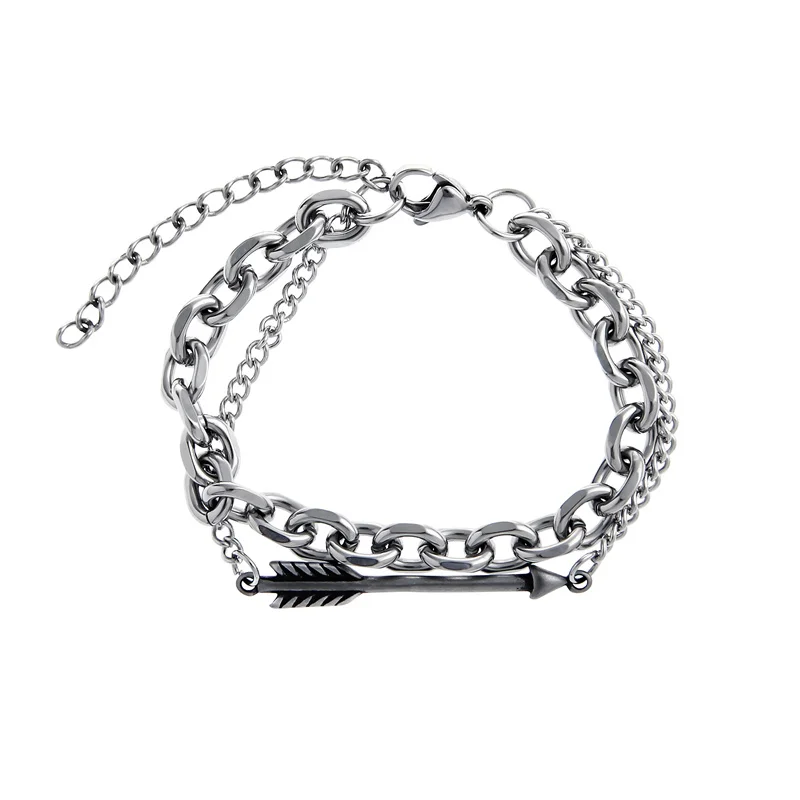 

Niche Double-Layer Arrow Bracelet Chain Men's Tide Ins Titanium Steel Does Not Fade Retro Hip-Hop Simple Korean Fashion