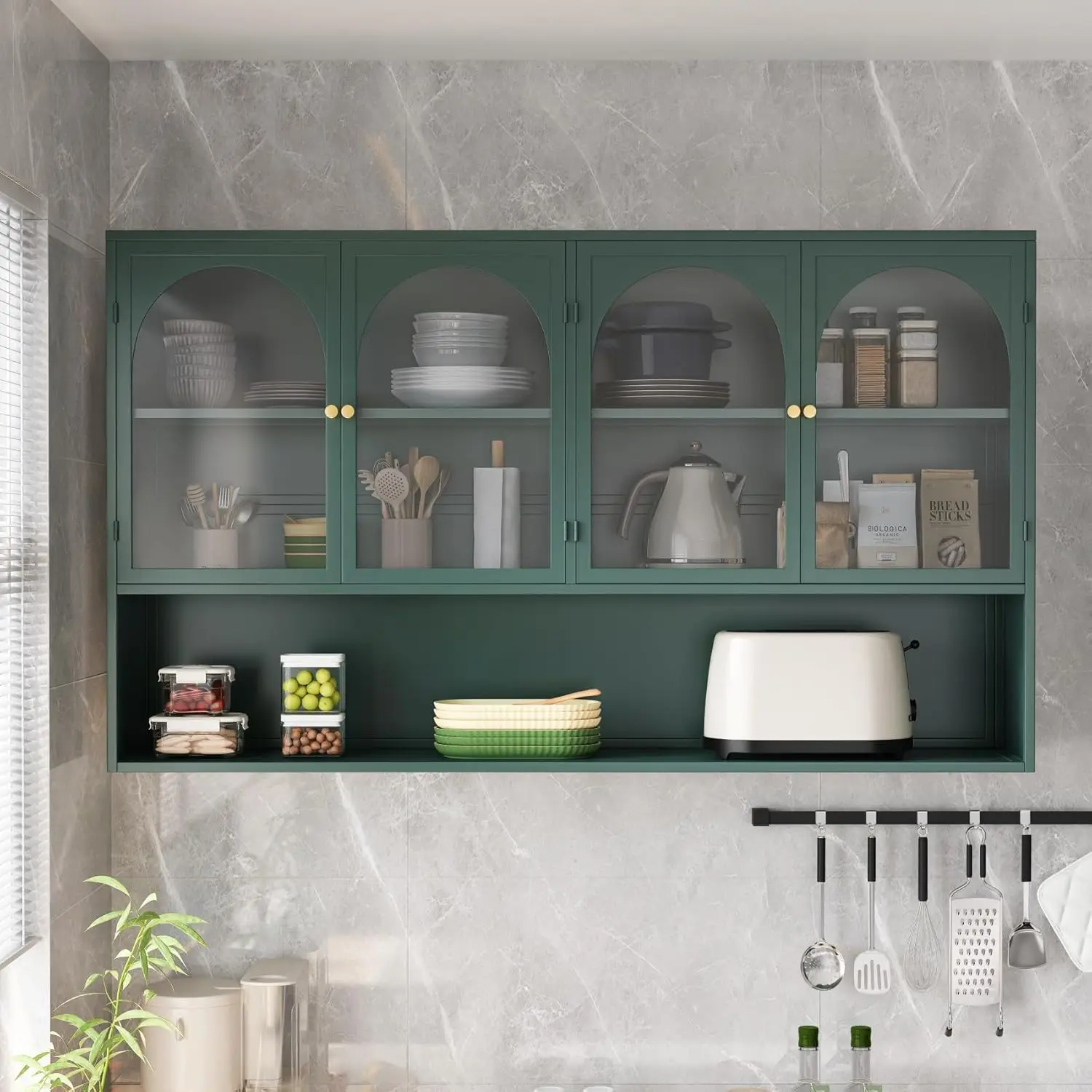 47" Buffet Cabinet 4 Glass Doors & Shelves Metal Sideboard Kitchen Dining Room, Customized