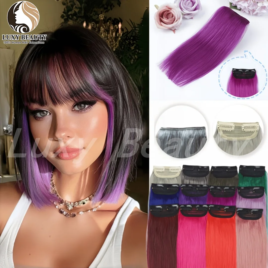 Short Straight Colored Clip In Hair Extensions Purple Pink Blue Green Short Hairpieces For Women One Piece Mini Clip Ins Party