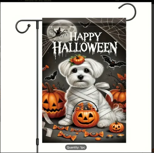 Happy Halloween Garden Flag with Bandaged Maltese Design 12