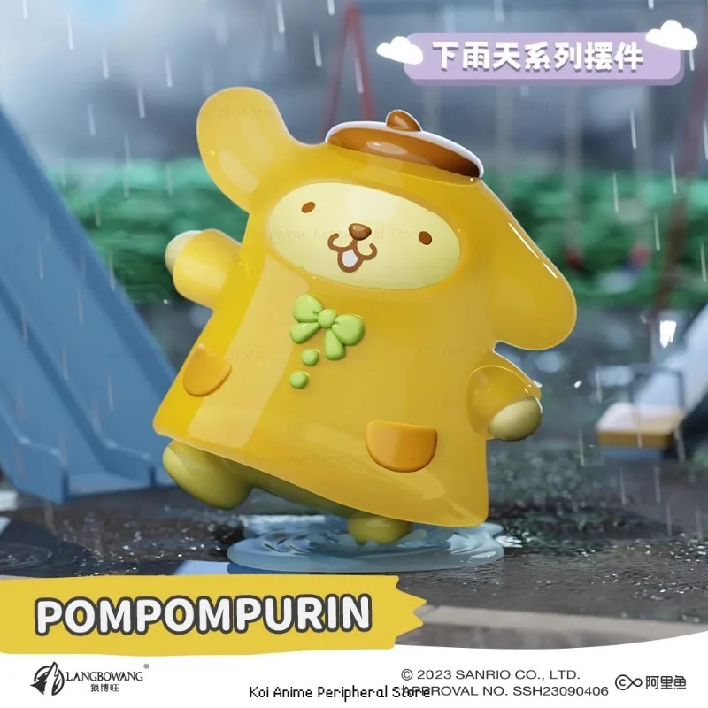 Genuine Sanrio Rainy Day Series Cute Kuromi Pom Pom Purin Collectible Figures Desktop Ornaments Children's Holiday Gifts