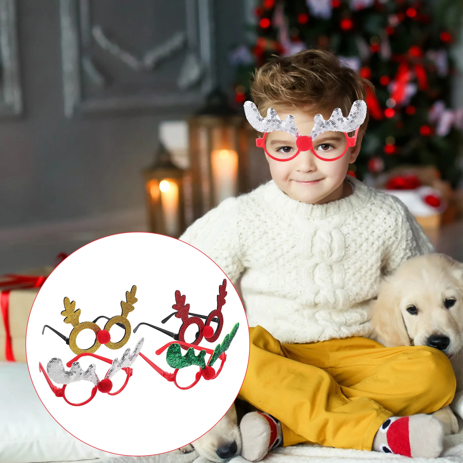 

2 Pcs Children's Glasses Eye Christmas Party Supplies for Kids Antlers Favors Photo Props