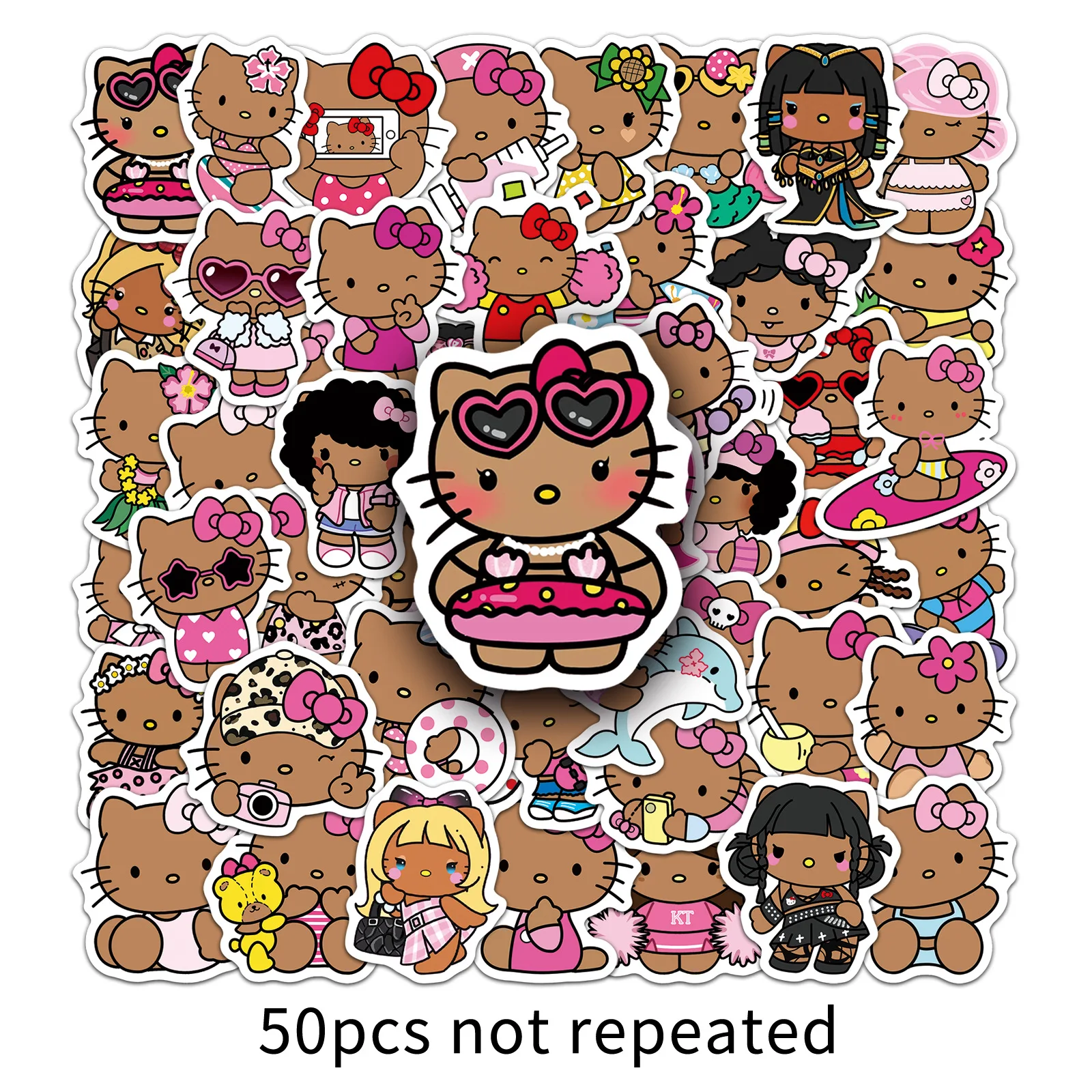 

10/30/50PCS New Cute Black Skin Hello Kitty Cartoon Sticker DIY Decoration PVC Waterproof Skateboard Notebook Graffiti Toys
