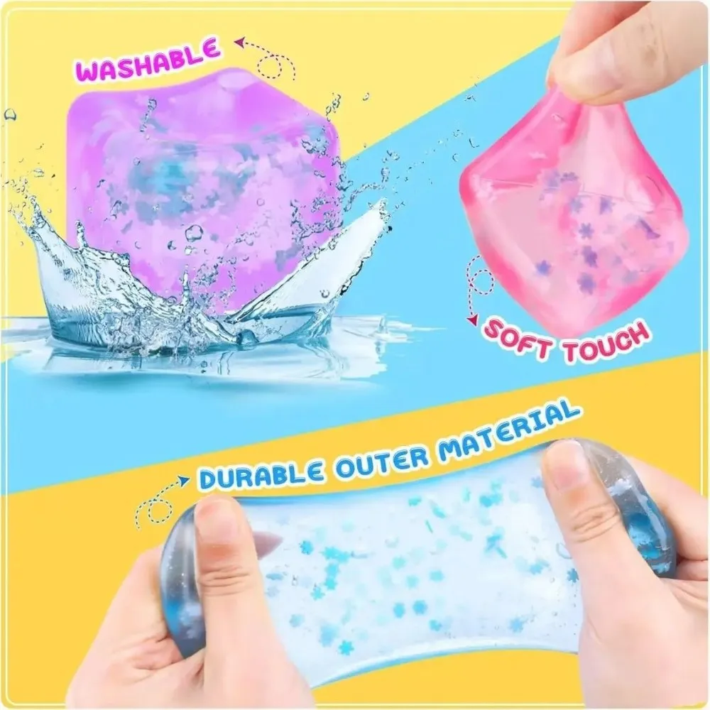 5cm Ice Cube Pinch Toy Transparent Ice Block Soft TPR Fidget Ice Cube Snowflake Pattern Mini Slow Rising Balls
