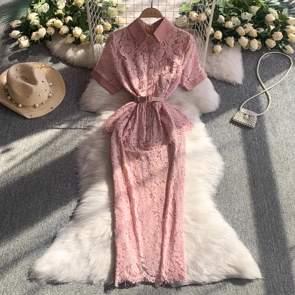 

Elegant Sexy button lace Dress Fairy A-line Summer Beach Vacation Slim Women Evening Party Dress