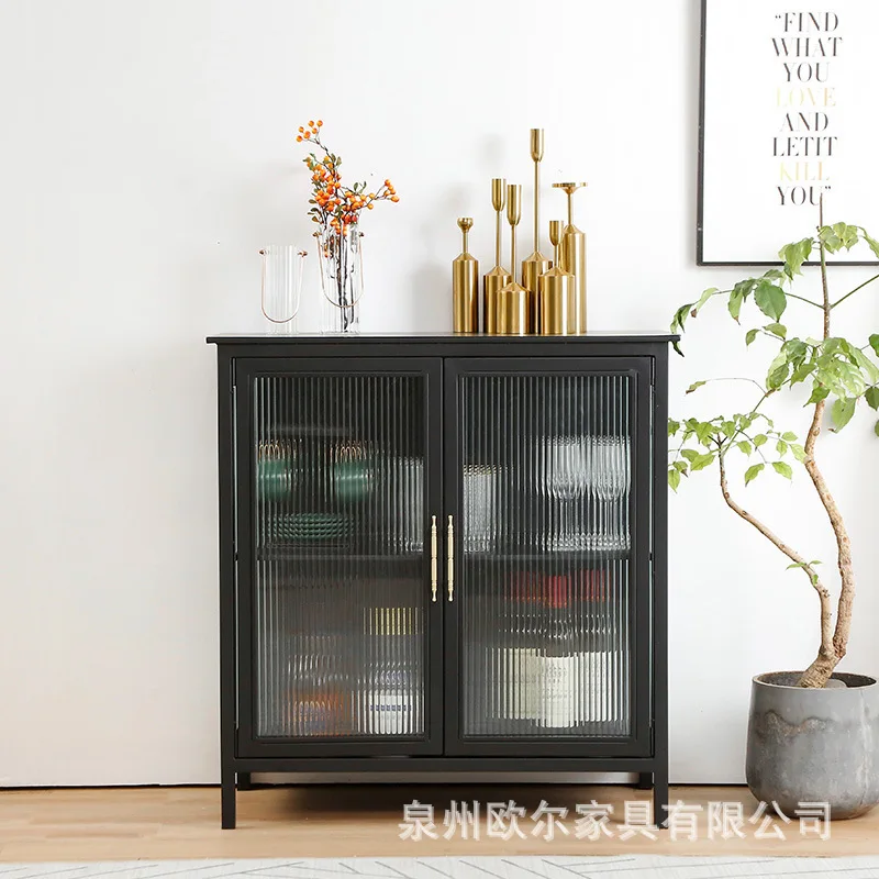 

Glass Household Living Room Cabinet Simple Wrought Iron Tea Dinning Side Cabinet Storage Tableware Home Furniture Armadio XY40GZ