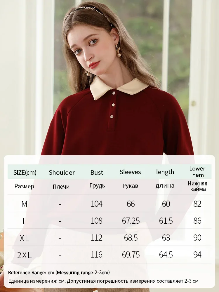 I BELIEVE YOU Red Loose Hoodies For Women 2023 Autumn New Polo Collar Long Sleeve Clothes Casual Gentle Pullovers 2233195317