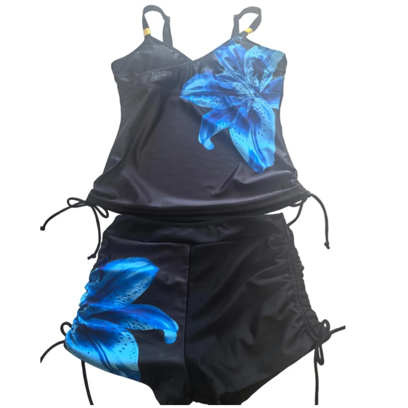 

Floral Swimwear Drawstring Women's Two Piece Swimsuit Set Tank V-Neck Push Up Tops and Boyshorts 2pcs Bathing Suit 2026