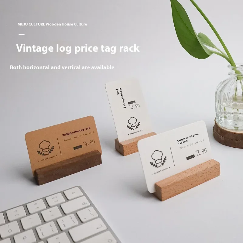 10pcs /lot Natural Wooden Tabletop Display Stand Premium Solid Wood Tag Price Holder Signage Elegant Menu Card Rack Card Holder