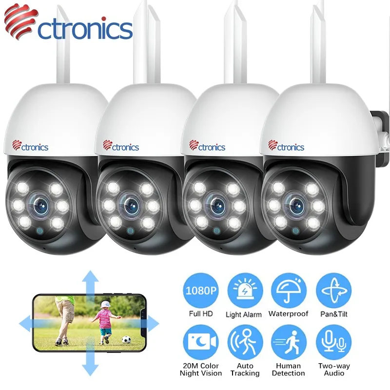 Ctronics 4x Human Detection Wifi Camera Auto Tracking Pan Tilt Security Protection IP Camera Outdoor FHD 1080P Night Vision CCTV