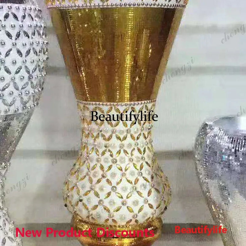 03 European simple bead sticker glass floor vase living room home insert simulated flower decorative flower device