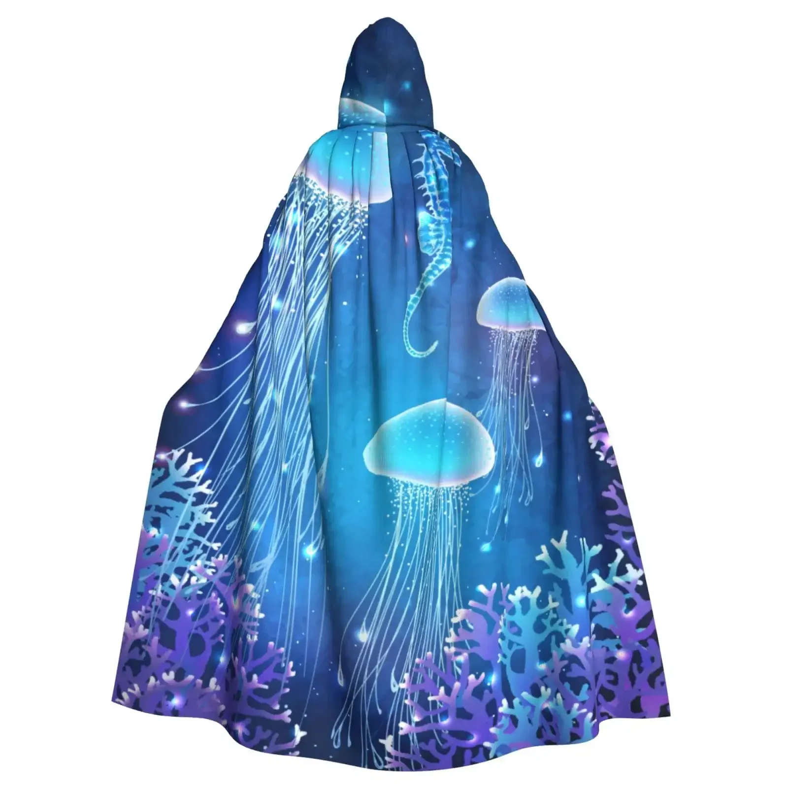 

Unisex Hooded Cloak Adult Lightweight Overcoat Magic Glowing Jellyfish Underwater Cloak For Halloween Cosplay Costumes