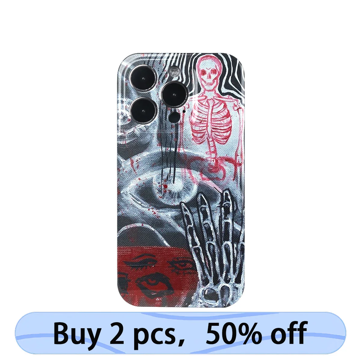 Coque iPhone Art Phone Case Skeleton Psychedelic Minimalist Style Cover for iPhone 15 14 13 12 11 Pro Max Plus IMD 2 in 1