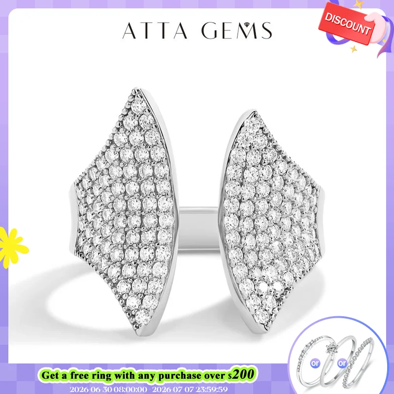 ATTAGEMS Full D VVS1 Moissanite Ring Adjustable for Women Men Top Quality 925 Sterling SIlver Plated 18k White Gold Fine Jewelry