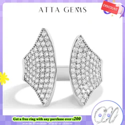 ATTAGEMS Full D VVS1 Moissanite Ring Adjustable for Women Men Top Quality 925 Sterling SIlver Plated 18k White Gold Fine Jewelry