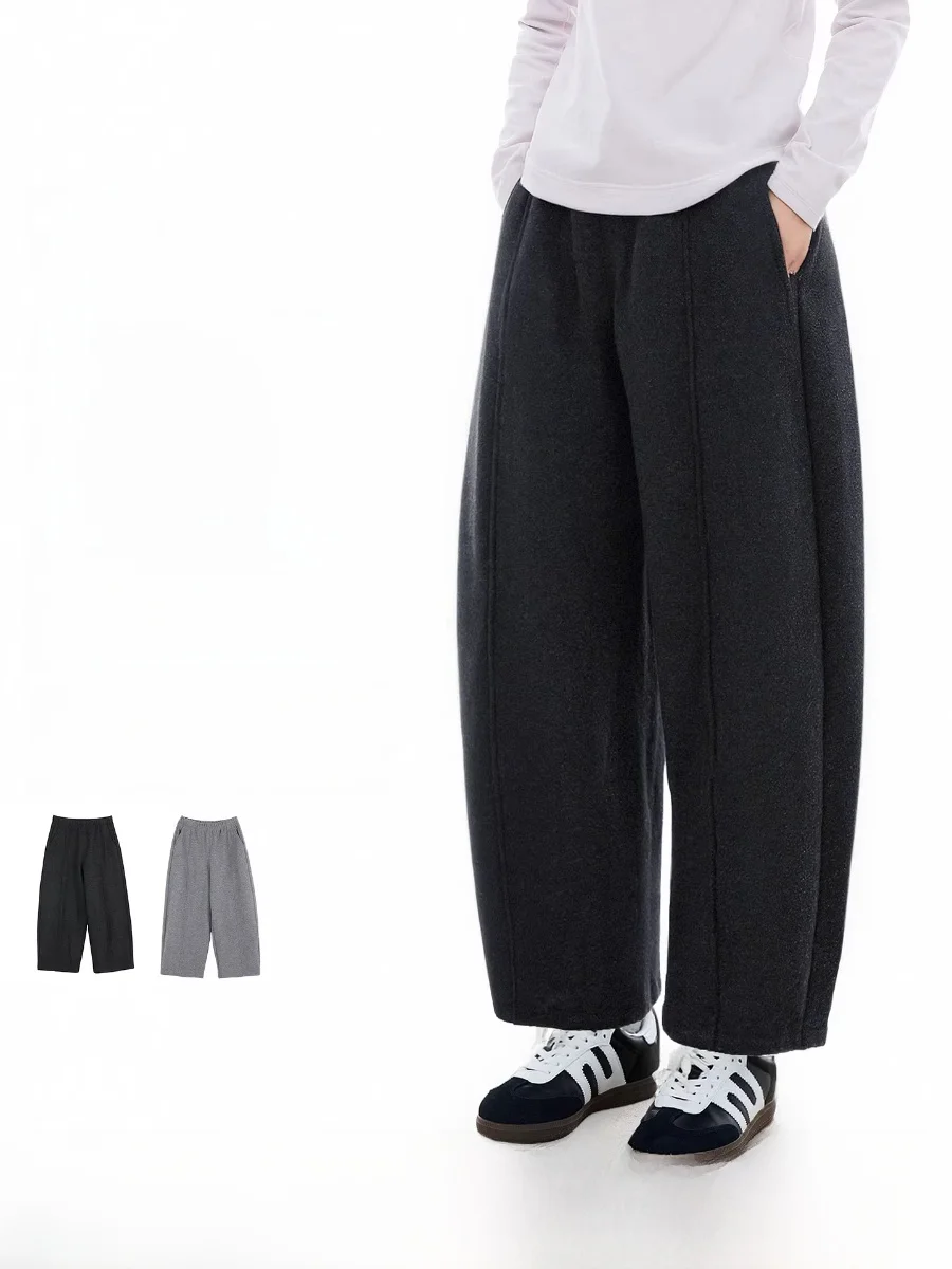 

Casual Fce Lined Wide Leg Pants Nine Tenths Elastic Waist Women's Pants Cloudy Life Comfortable Warm Winter Trousers
