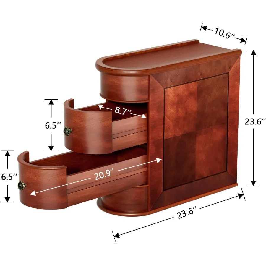 Stolik pomocniczy z litego drewna z 2 szufladami, gotowy do użytku, bez konieczności montażu, z wykończeniem w stylu vintage, drewniany stolik boczny do sofy do salonu.