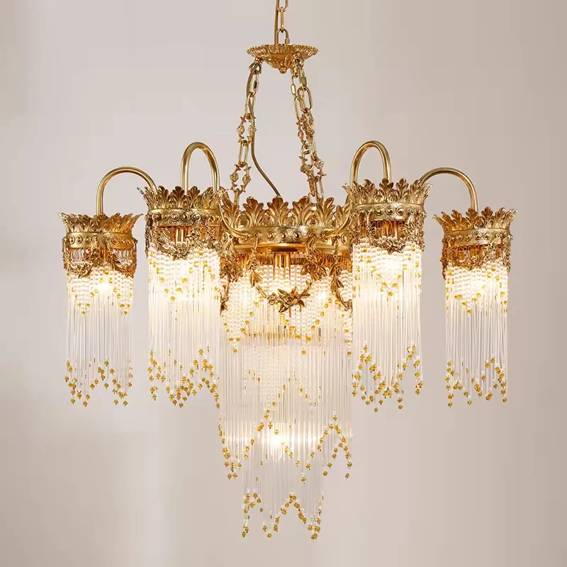 

Baroque vintage chandeliers hanging lights luxury lamp antique brass copper crystal drop chandelier for church