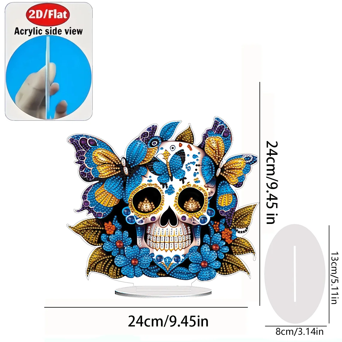 2D Flat 1pc Skull Figurine Acrylic Welcome Plaque Diamond Painting Desktop Ornament Set, Shiny Wall Decor, Holiday Gift