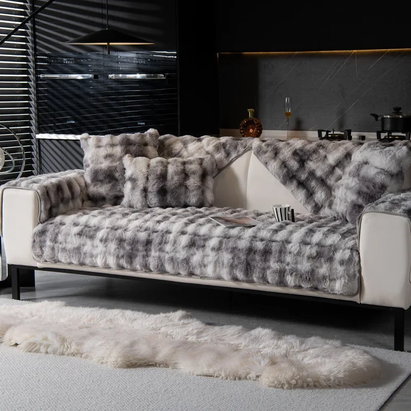 

Plush Thick Sofa Cover for Living Room Warm Winter Sofa Towel Universal Non-slip Sofa Mat Blanket Gradual Staining Couch Cushion