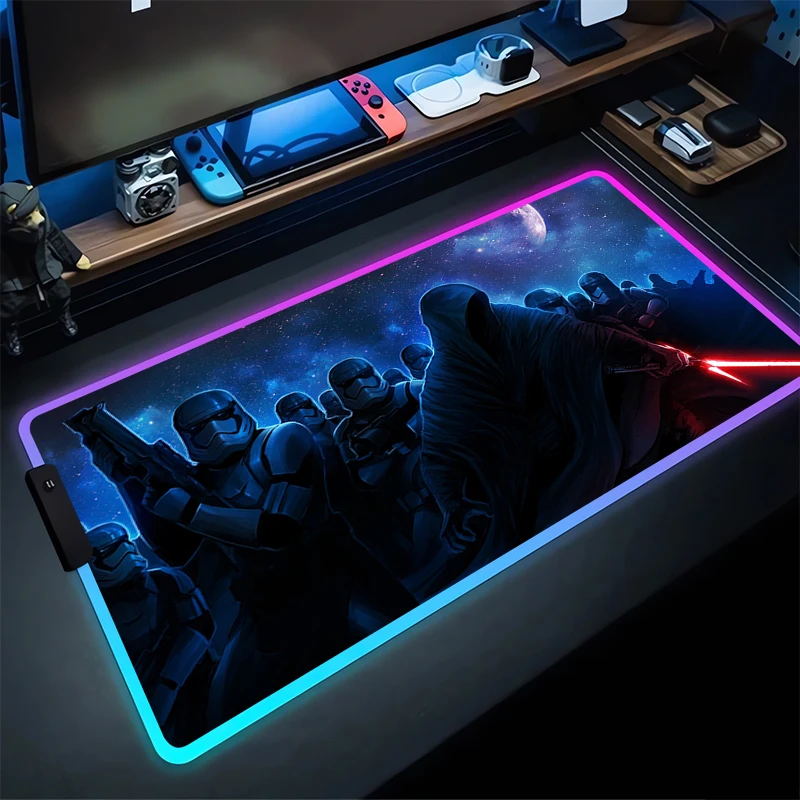 

Darth Vader Star Wars Mouse Pad LED Luminous Mousepad Computer Cool Anime Gaming Desk Mat RGB Laptop Gamer Cabinet Keyboard Rug