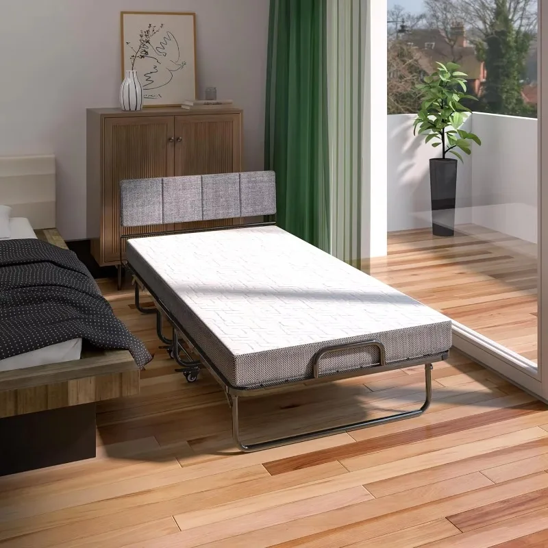 

【Best-selling】Twin Size Folding Bed With Headboard & 5 Inch Memory Foam Mattress, Portable Rollaway Guest Bed For Adults, Custom