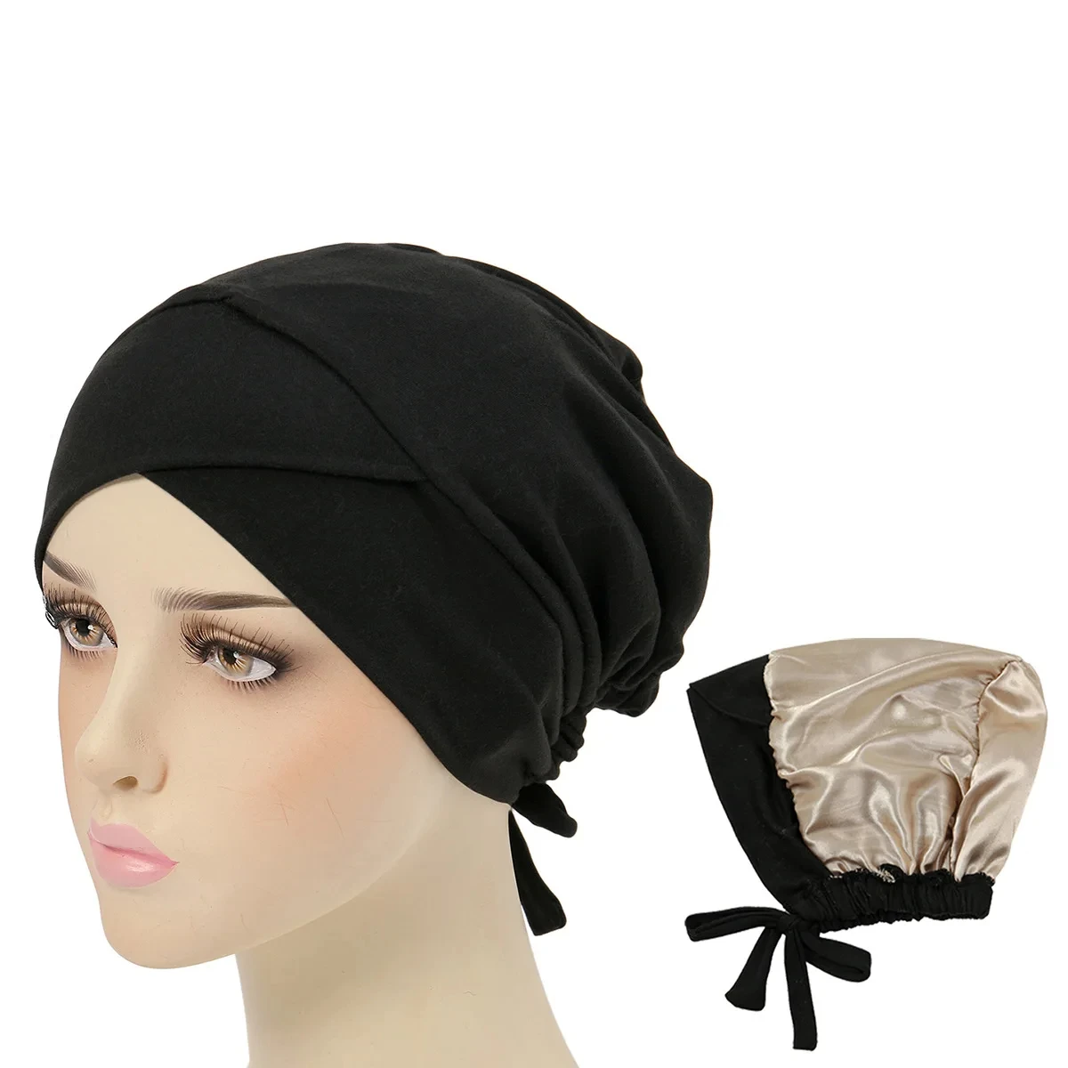 New Solid Color Elastic Hijab Undercap Lining Satin Turban Hats Back Tied Adjustable Head Wraps Head Scarf Chemo Cap For Women