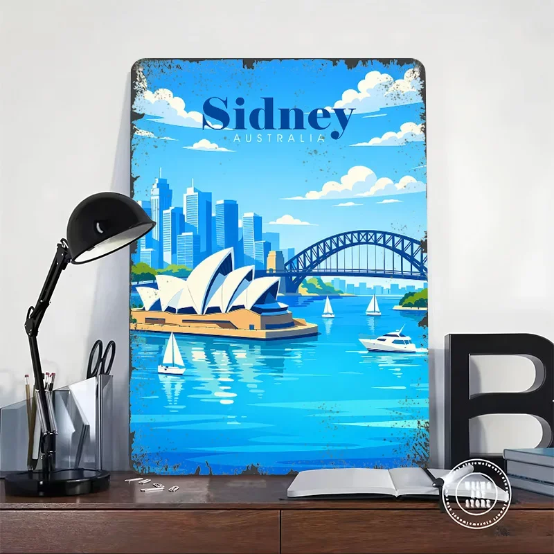 Sydney Australia Travel Tinplate Poster Customized Wall Art Vintage Retro Metal Signs for Room Decoration Gaming Home Decor Men