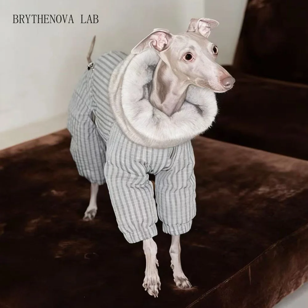 Luxury Winter 4-legged Thick Mink Fur Collar Jacket for Italian Greyhound Waterproof Windproof Warm Coat for Whippet Dogs