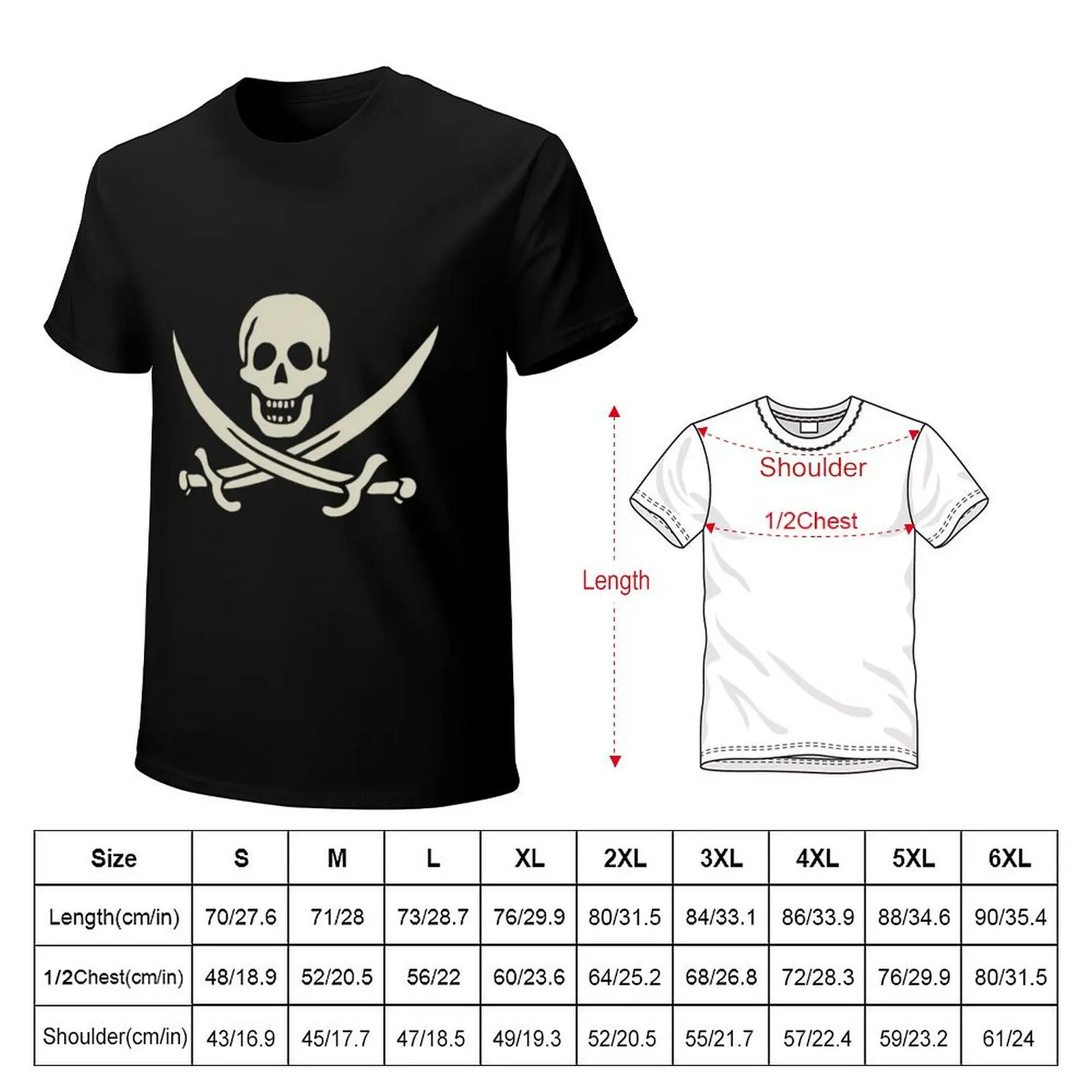 Pirate Jack Rackham Calico Jack T-Shirt Heavy Duty Casual Work Tee