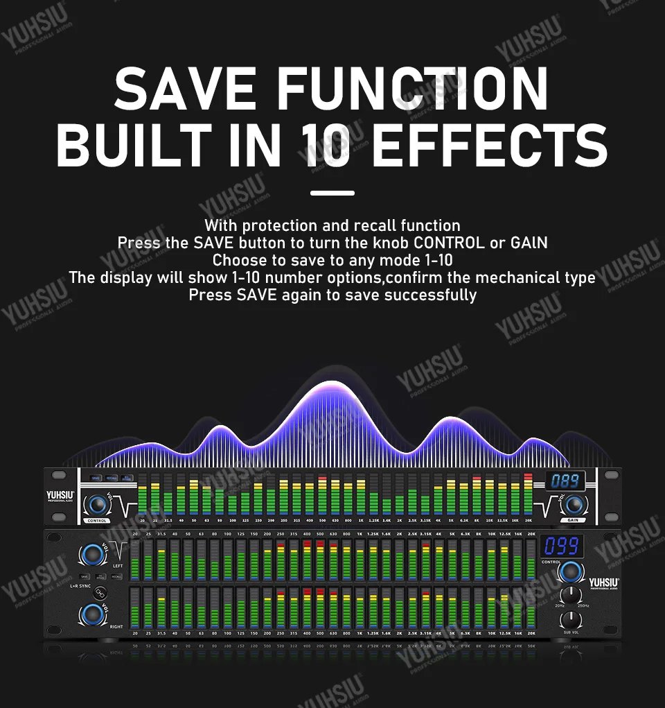 YUHSIU Professional 31 Band Digital Equalizer Dual Channel EQ With Spectrum Display For KTV Live Sound Stage Studio Home Theater