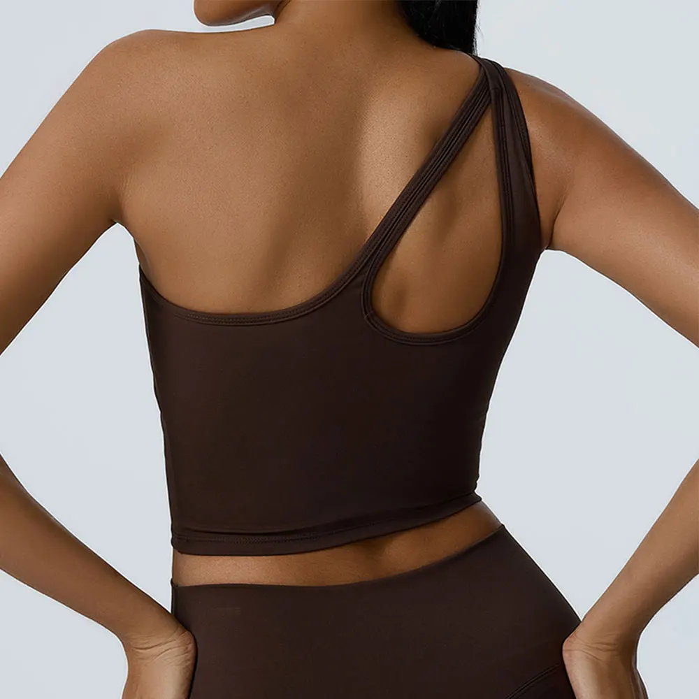 Women Shockproof Sport Bra Women's One Shoulder Vest Gym Sports Underwear Oblique Shoulder Straps Running Fitness Yoga Bras ﻿