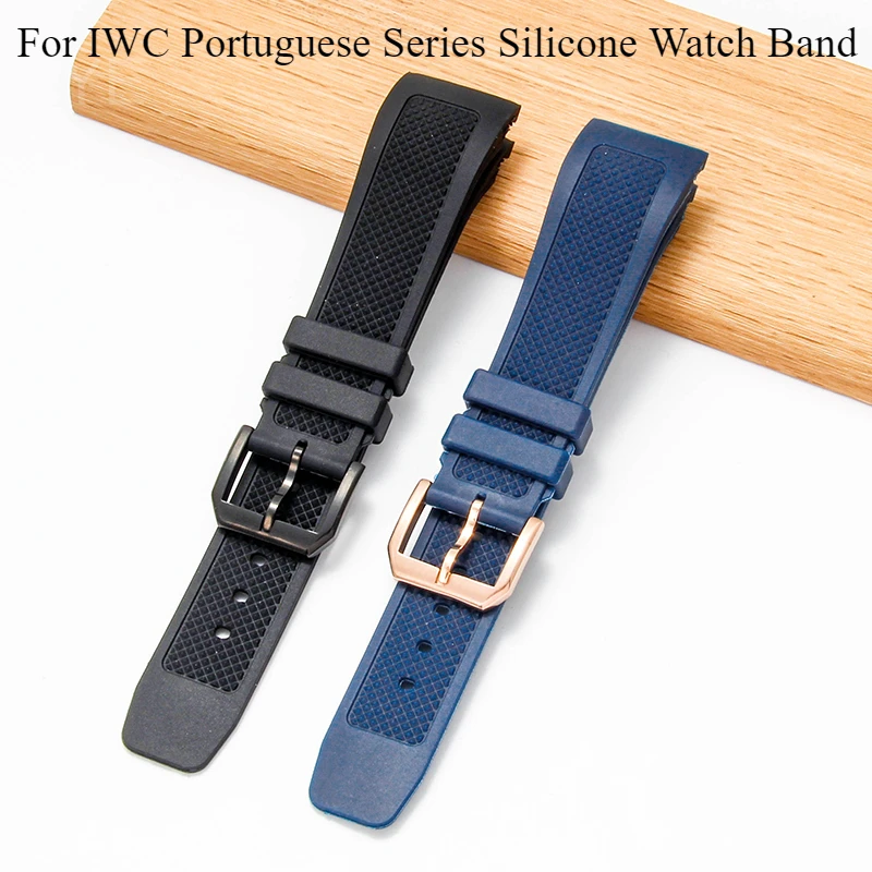 

Для IWC португальская серия, мягкий дышащий, устойчивый к поту, приятный для кожи ремешок со специальным изогнутым интерфейсом, ремешок для часов 22 мм, черный, синий