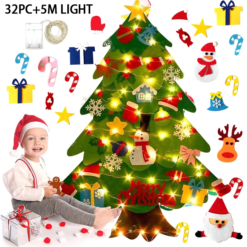 DIY Felt Christmas Tree Christmas Decoration for Home Navidad 2022 New Year Christmas Ornaments Santa Claus Xmas Kids Gifts