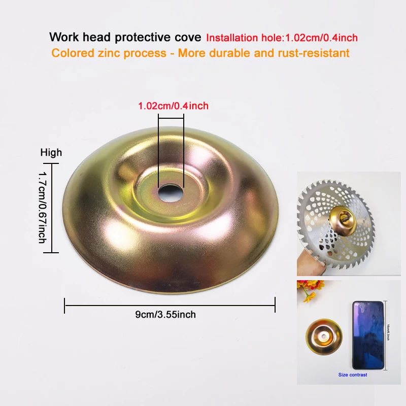

1Pc Color Zinc Work Head Protective Cover Mounting Hole M1Cm/0.4Inch Thickeneded Material Is More Durable, Surface Color Zinc Process Is More Rust-Proof, Working Head Dust Cover Garden Tool Accessories