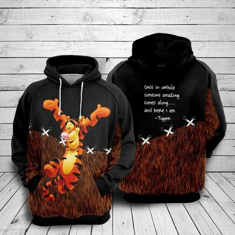 Autumn Winter Kids Disney Tigger Hoodie Fun Cartoon Pullover Adult Casual Hooded Clothing Boys Girls Fashion Top Coat With Hat