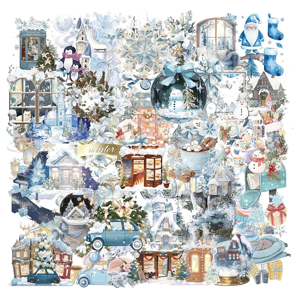 10/30/50 pièces Autocollants d'hiver à l'aquarelle, style graffiti, esthétiques, dessins animés, pour scrapbooking, téléphone, bagages, autocollants transparents, emballage