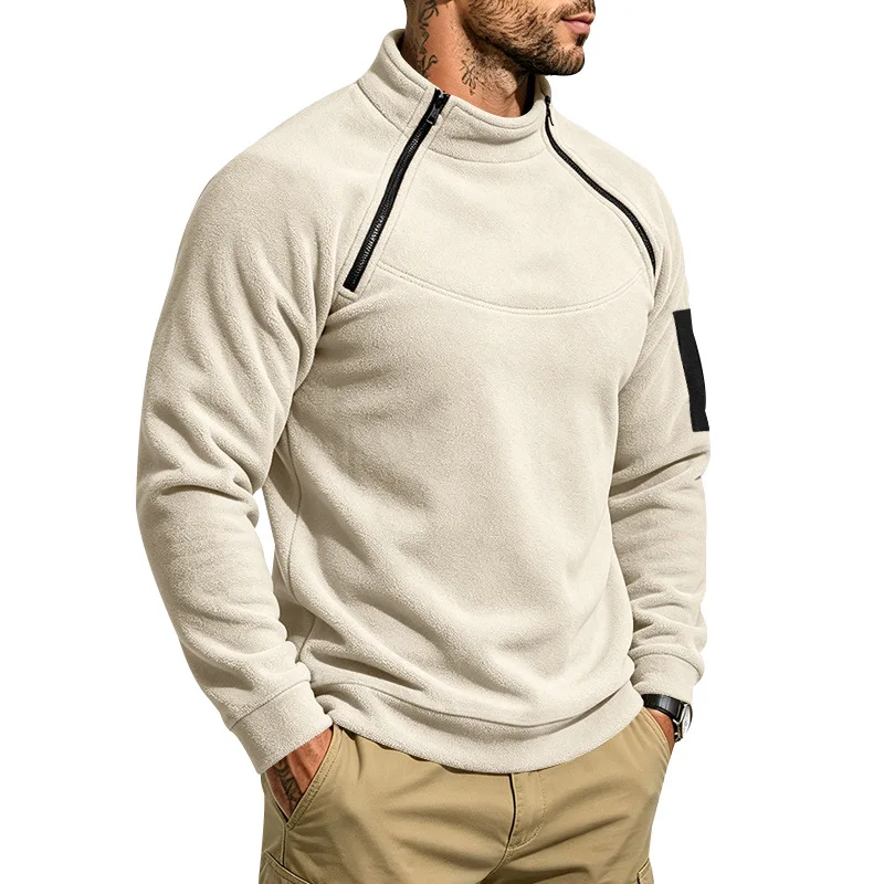 Herren Herbst-Winter Schwerlast-Fleece-Sweatshirt, Stehkragen, Doppelreißverschluss, Lose Warme Outdoor-Wander-Freizeitjacke – Detail 20