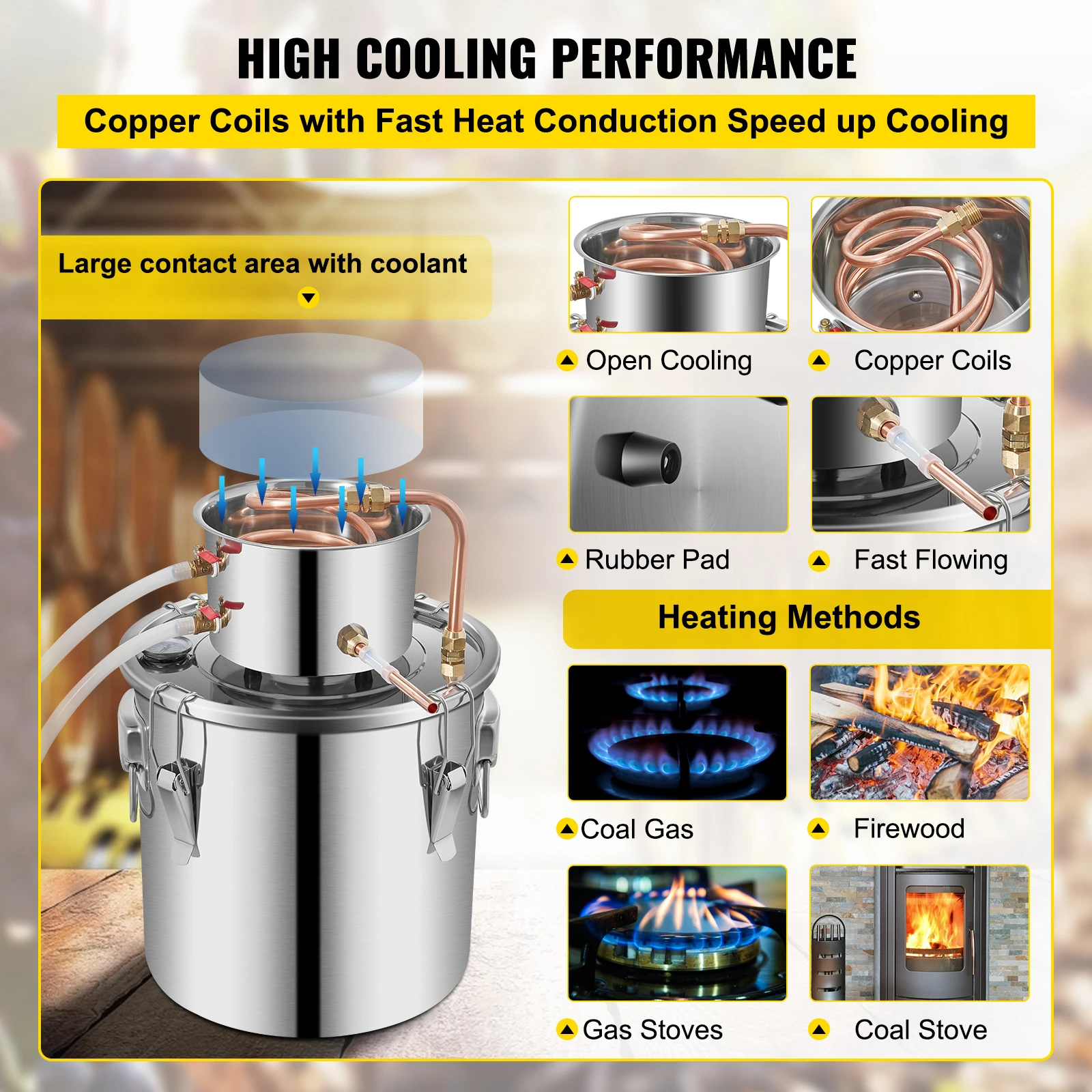 ชุดกลั่นแอลกอฮอล์ SucceBuy 3 5 8 แกลลอน สำหรับทำเหล้ามูนไชน์ น้ำ ไวน์ น้ำมันหอมระเหย พร้อมปั๊ม สแตนเลส ทองแดง สำหรับใช้ในบ้าน DIY