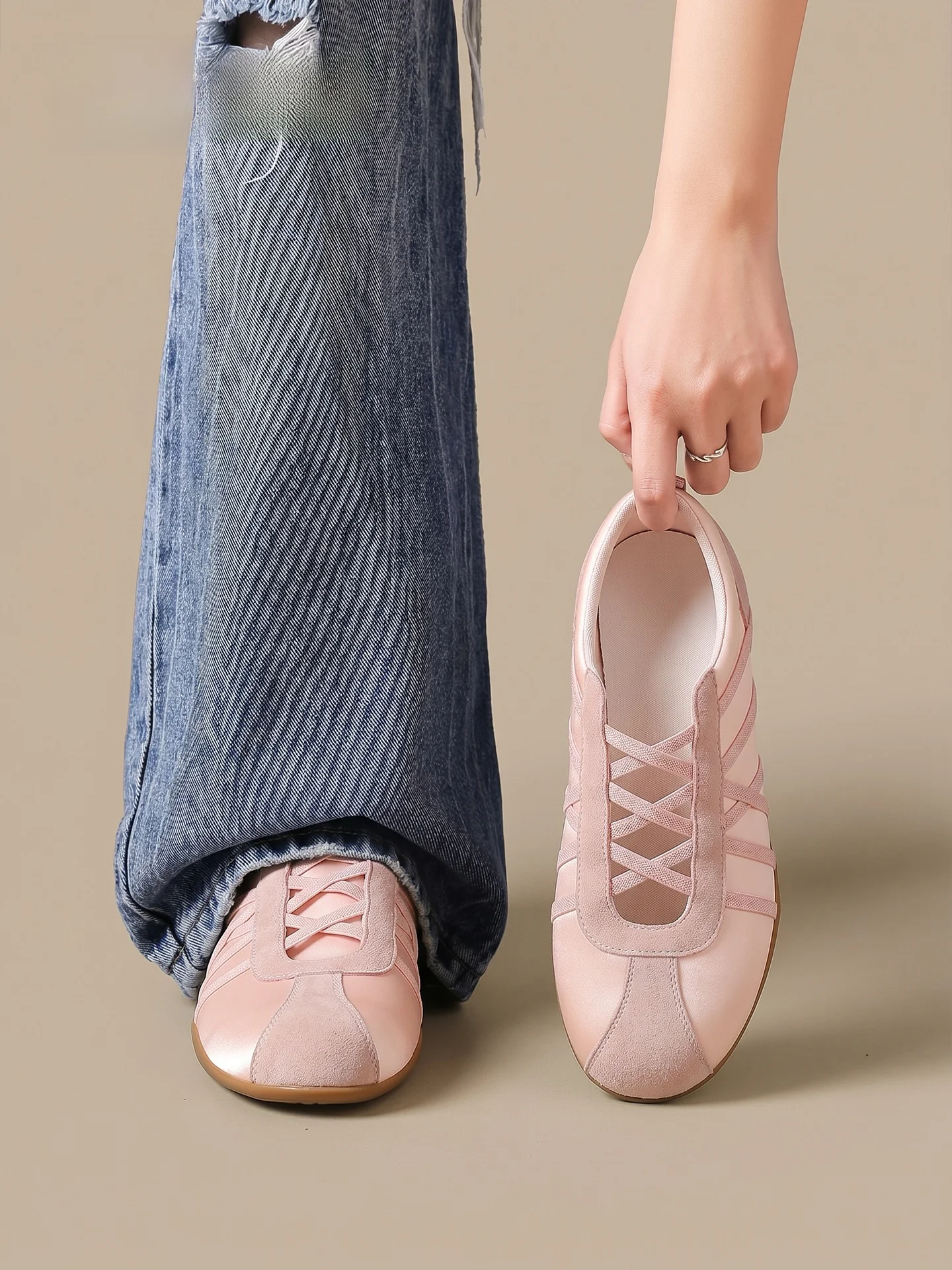 Agsdon Ballet Flat Shoes Women's Pink Flats Mary Janes Casual Sporty Style Low Cut round Toe Rubber Sole Summer New Arrival
