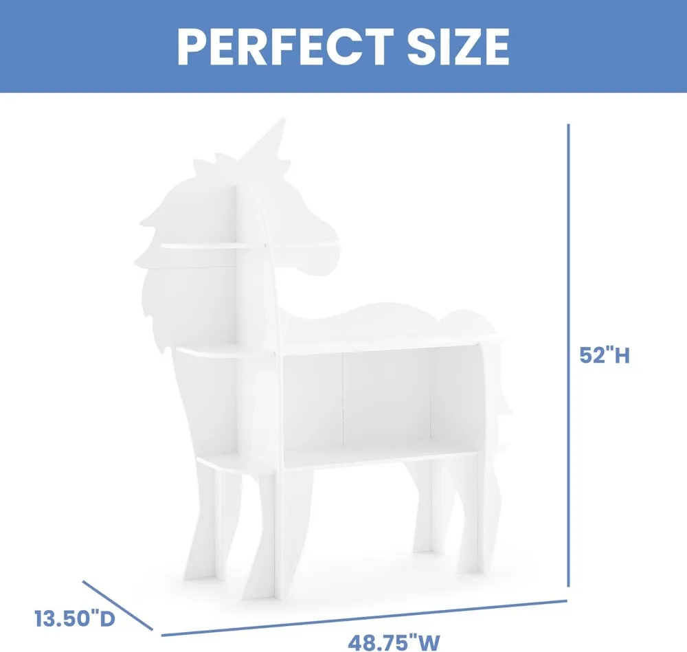 Unicorn Bookcase for Kids - Greenguard Gold Certified, White, Safe and Versatile Storage