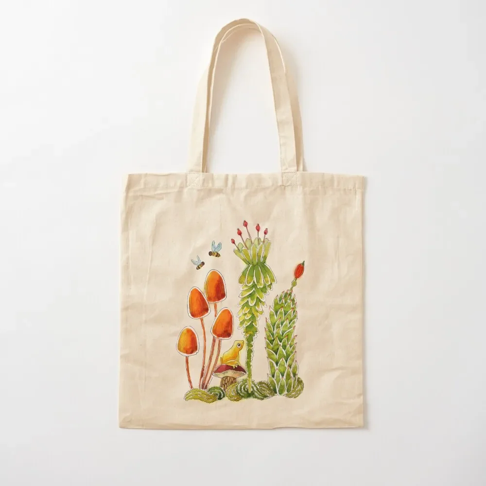 

Moss, Frogs and Mushrooms on Black Tote Bag shopping bag Customizable tote bag Cloth bags