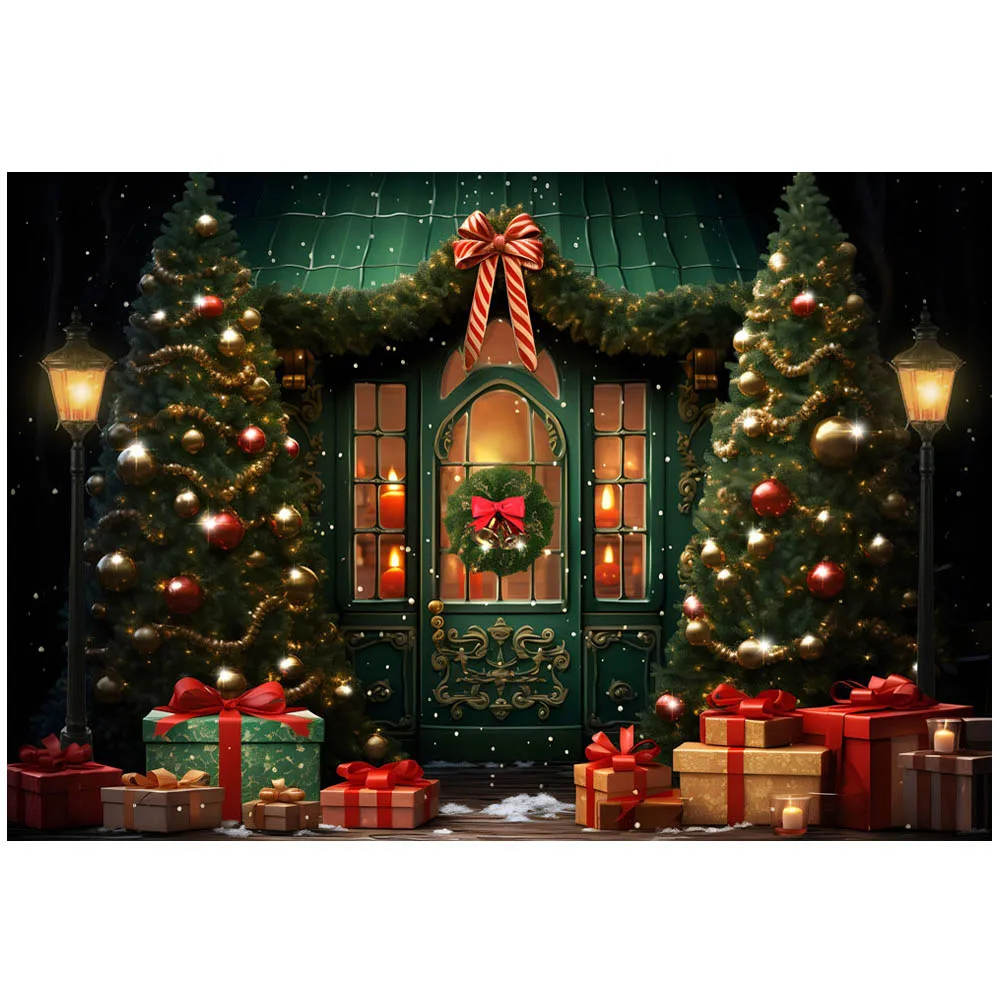 Mocsicka Christmas Backdrop Green Room Xmas Tree Bells Gifts Family Portrait Background Baby Kids Photography Props Photo Studio