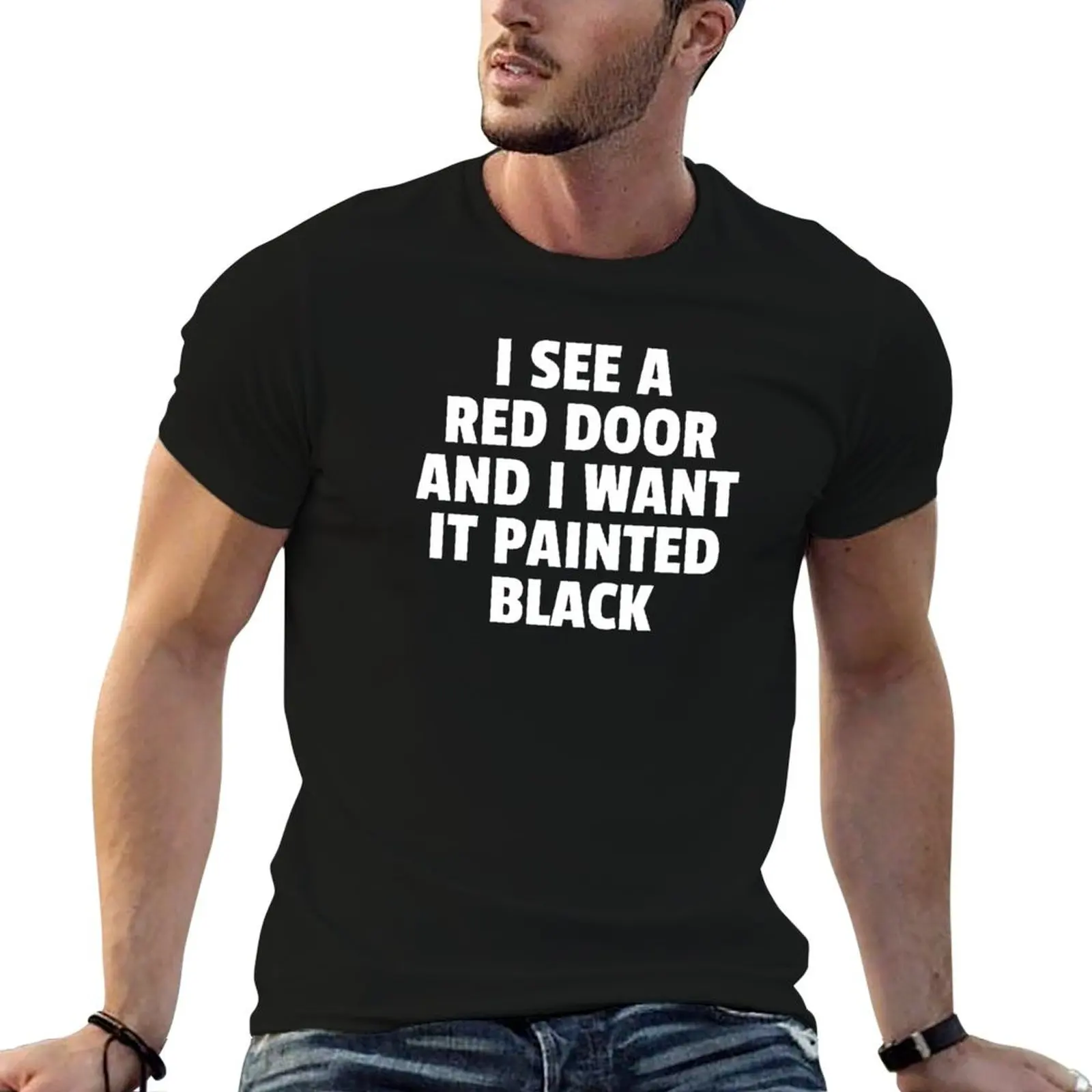 

RED BLACK man shirt man IT T-Shirt t A summer I SEE I WANT DOOR tshirt AND PAINTED